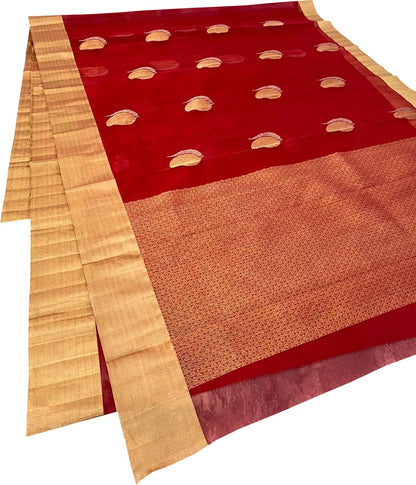 Exquisite Red Chanderi Handloom Silk Saree - Luxurion World