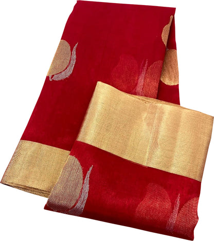 Exquisite Red Chanderi Handloom Silk Saree - Luxurion World