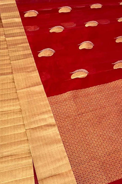 Exquisite Red Chanderi Handloom Silk Saree - Luxurion World