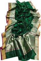 Ethically Made Green Silk Saree - Handloom Chanderi - Luxurion World