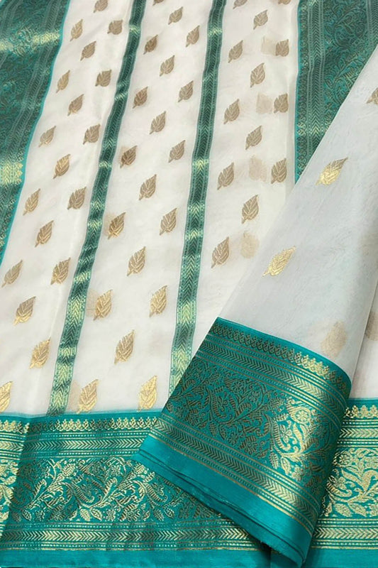 Elegant Off White Chanderi Silk Saree - Luxurion World