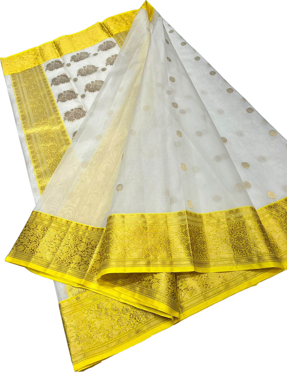 Elegant Off White Chanderi Silk Saree - Luxurion World