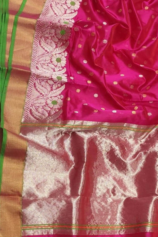 Beautiful Pink Chanderi Handloom Silk Saree - Luxurion World