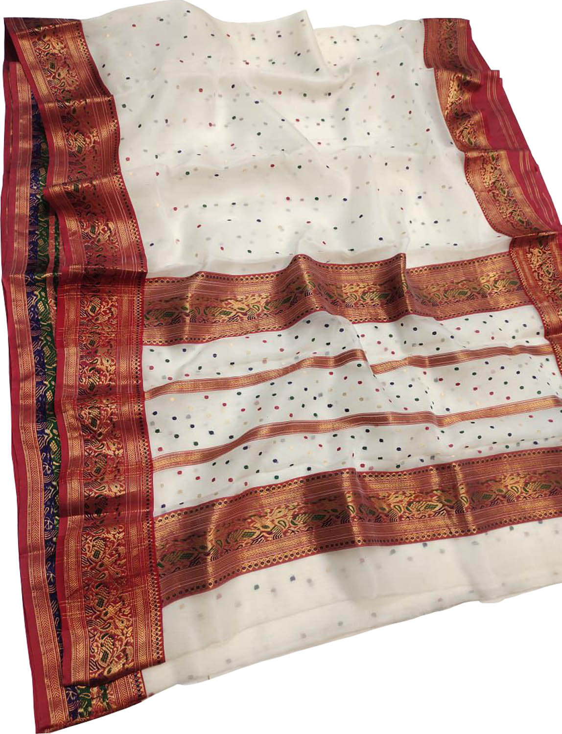 Elegant Off White Chanderi Silk Saree - Luxurion World