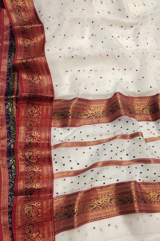 Elegant Off White Chanderi Silk Saree - Luxurion World