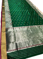 Green Chanderi Handloom Pure Katan Silk Saree - Elegant and Luxurious - Luxurion World