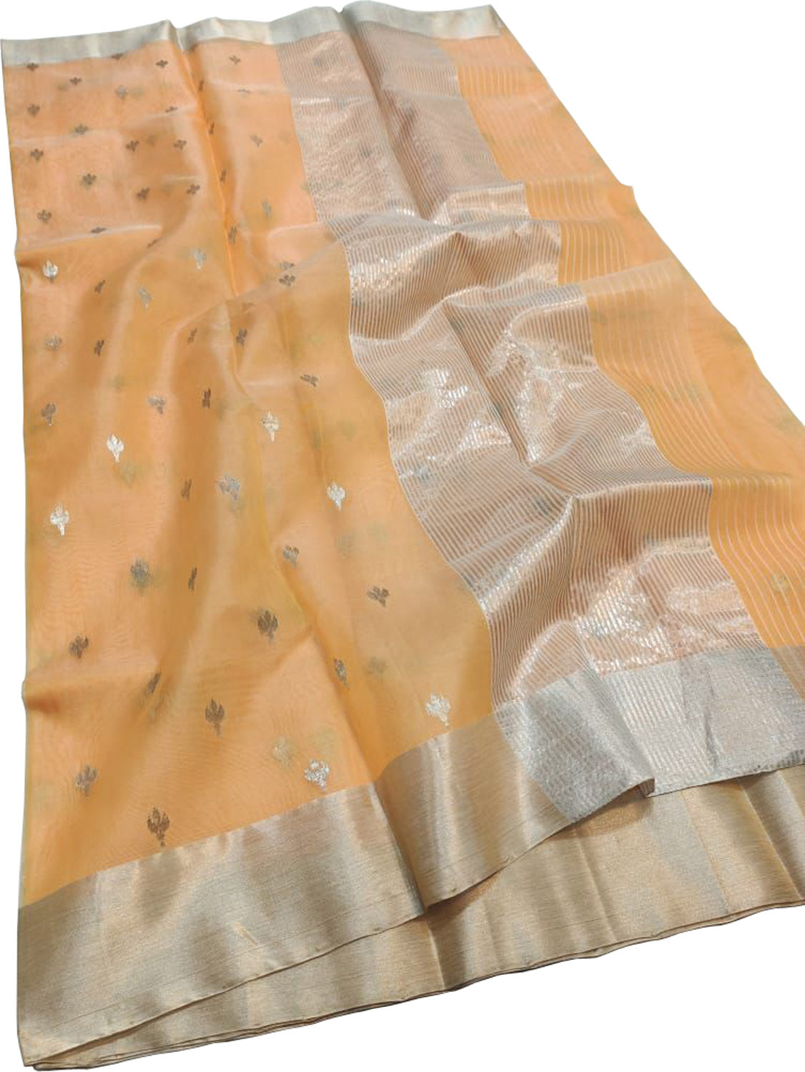 Orange Chanderi Handloom Pure Katan Silk Saree - Luxurion World