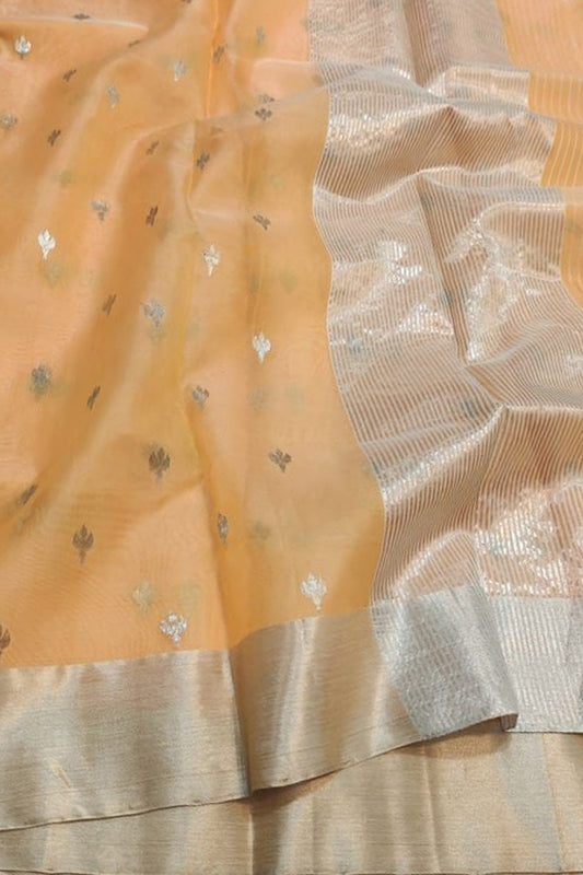 Orange Chanderi Handloom Pure Katan Silk Saree - Luxurion World