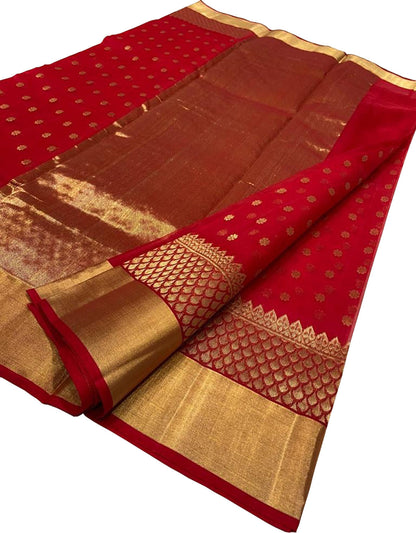 Exquisite Red Chanderi Handloom Katan Silk Saree - Luxurion World