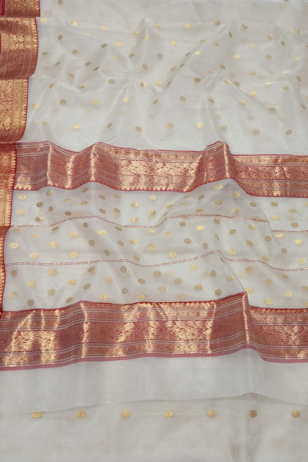 Elegant Off White Chanderi Katan Silk Saree - Luxurion World