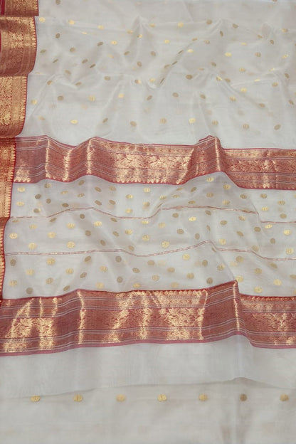 Elegant Off White Chanderi Katan Silk Saree - Luxurion World