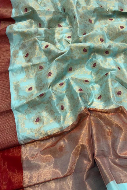 Blue Chanderi Handloom Silk Saree - Pure Elegance - Luxurion World