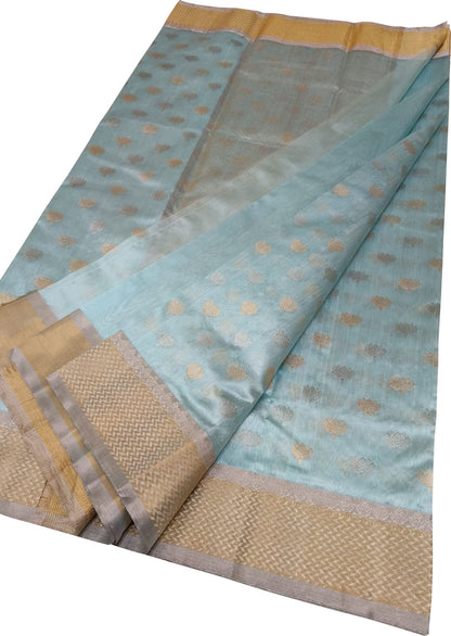 Blue Chanderi Silk Saree: Handloom Elegance - Luxurion World