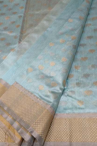 Blue Chanderi Silk Saree: Handloom Elegance - Luxurion World