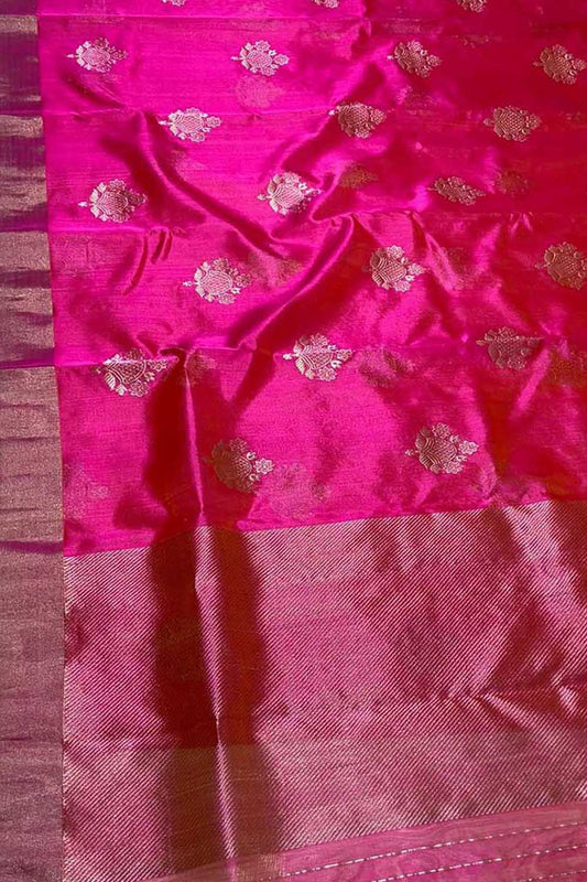 Beautiful Pink Chanderi Handloom Silk Saree - Luxurion World