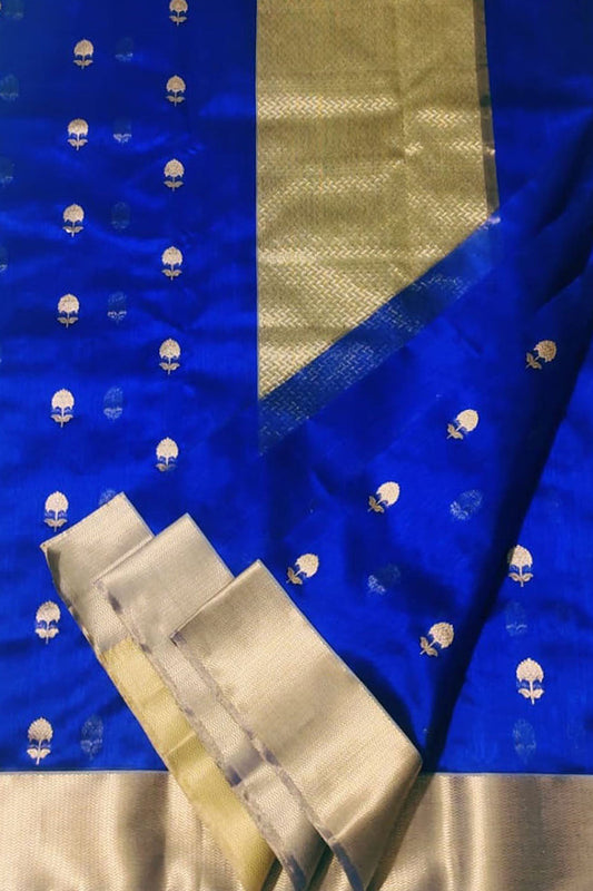 Blue Chanderi Handloom Silk Saree - Pure Elegance - Luxurion World