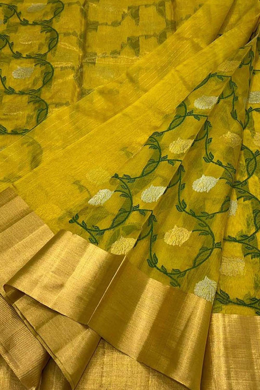 Yellow Chanderi Handloom Silk Saree - Pure Elegance - Luxurion World