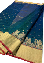 Stunning Green & Blue Chanderi Silk Saree - Luxurion World