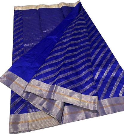 Blue Chanderi Handloom Pure Katan Silk Saree - Luxurion World