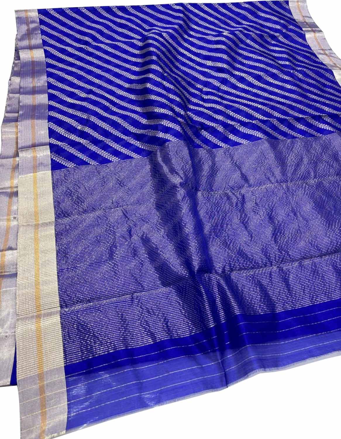 Blue Chanderi Handloom Pure Katan Silk Saree - Luxurion World