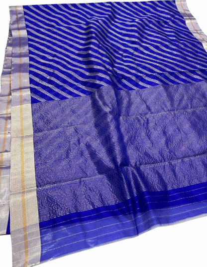Blue Chanderi Handloom Pure Katan Silk Saree - Luxurion World