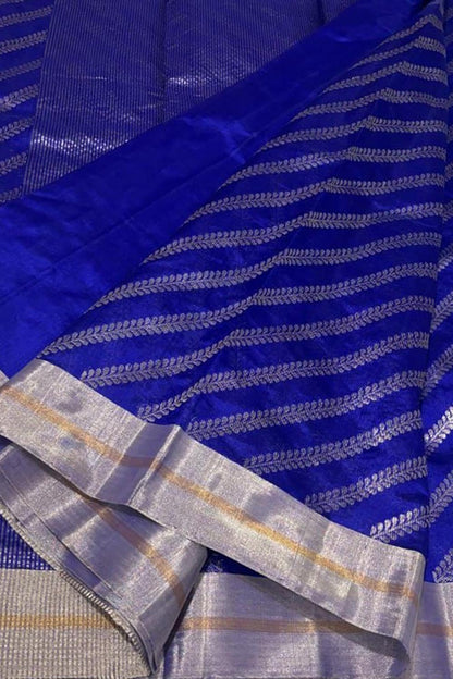 Blue Chanderi Handloom Pure Katan Silk Saree - Luxurion World