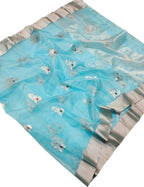 Blue Chanderi Handloom Pure Katan Silk Saree - Luxurion World