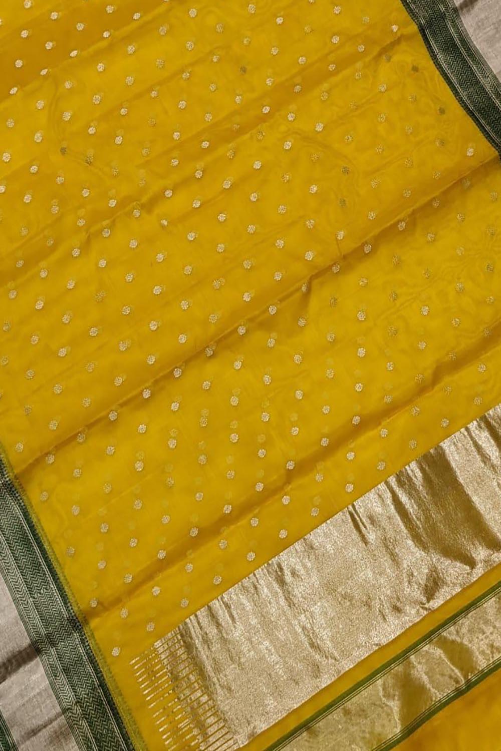 Yellow Chanderi Handloom Pure Katan Silk Saree - Luxurion World
