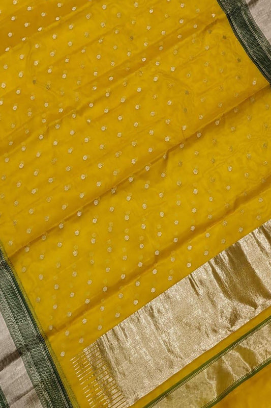 Yellow Chanderi Handloom Pure Katan Silk Saree - Luxurion World