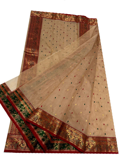 Pastel Chanderi Handloom Pure Katan Silk Saree - Luxurion World