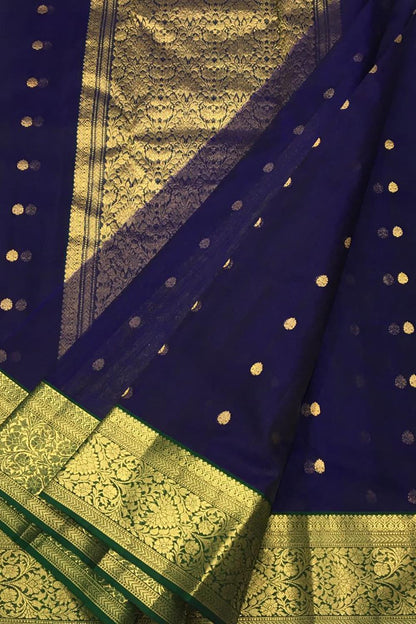 Blue Chanderi Handloom Katan Silk Saree - Luxurion World