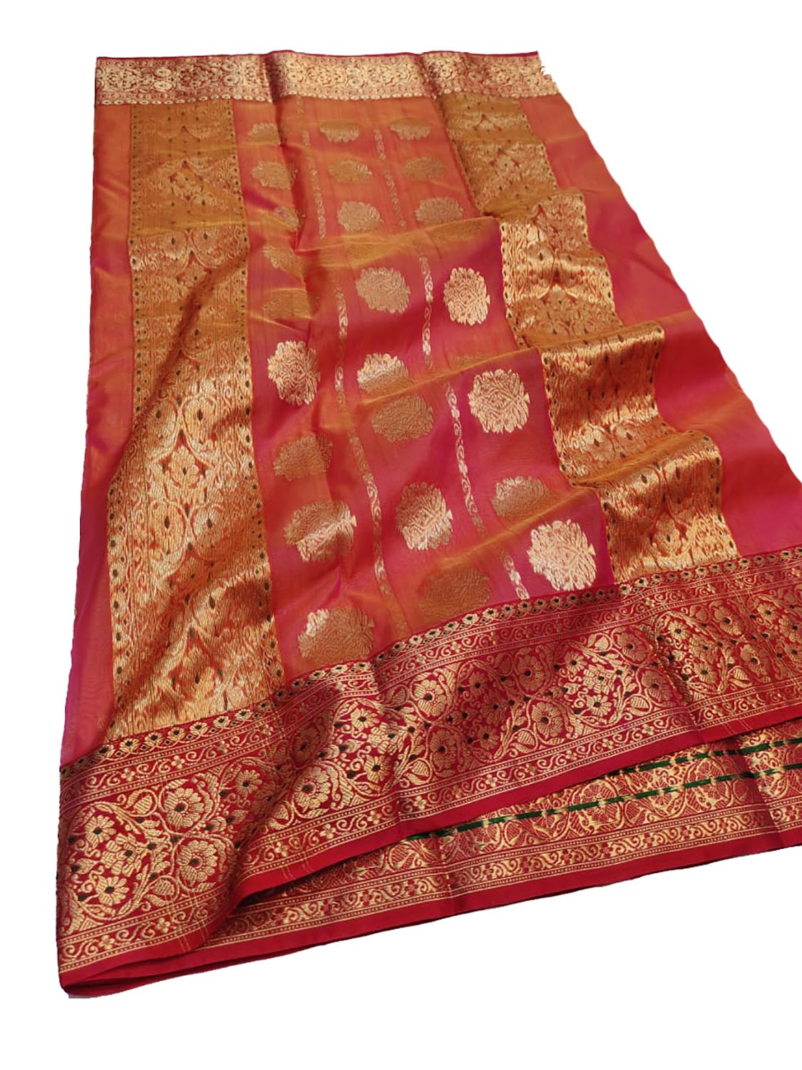 Vibrant Pink & Orange Chanderi Silk Saree - Luxurion World