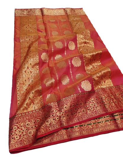 Vibrant Pink & Orange Chanderi Silk Saree - Luxurion World