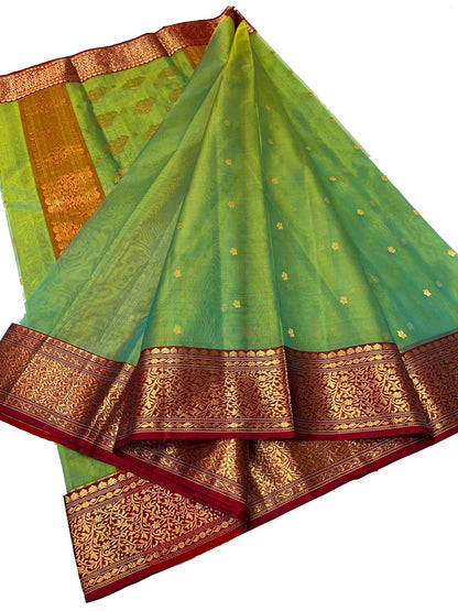 Green Chanderi Handloom Pure Katan Silk Saree - Luxurion World