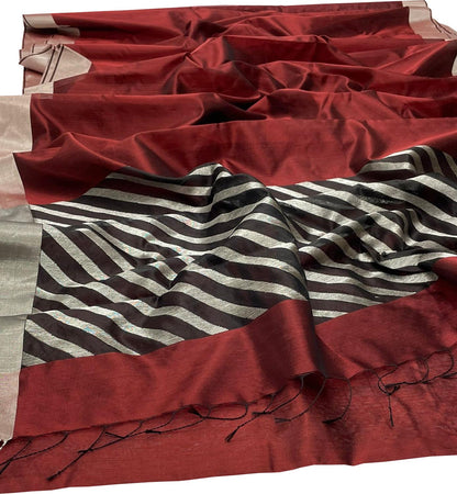 Elegant Maroon Handloom Chanderi Silk Saree - Luxurion World