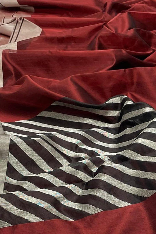 Elegant Maroon Handloom Chanderi Silk Saree - Luxurion World