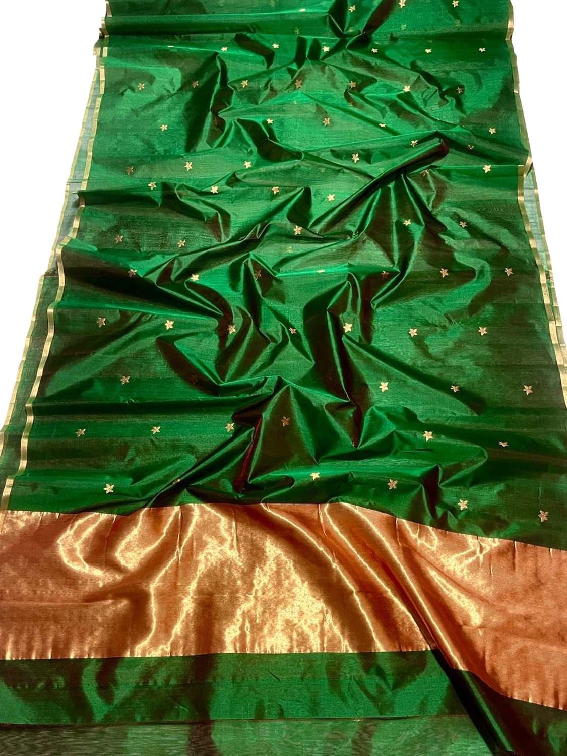 Ethically made Green Chanderi Silk Saree - Luxurion World