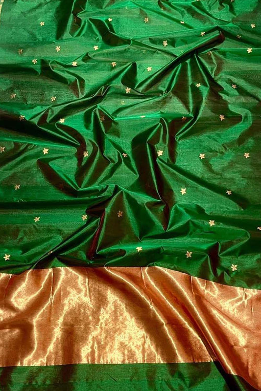 Ethically made Green Chanderi Silk Saree - Luxurion World