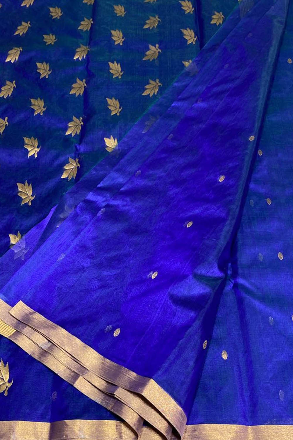 Blue Handloom Chanderi Silk Saree - Pure Elegance - Luxurion World