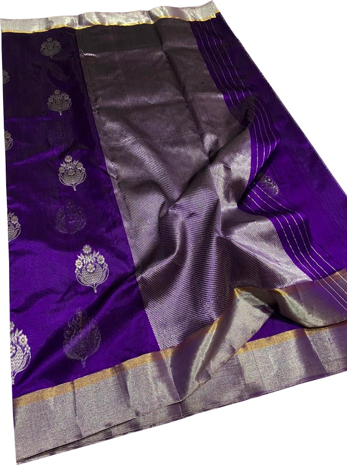 Elegant Purple Silk Saree Handloom Chanderi - Luxurion World
