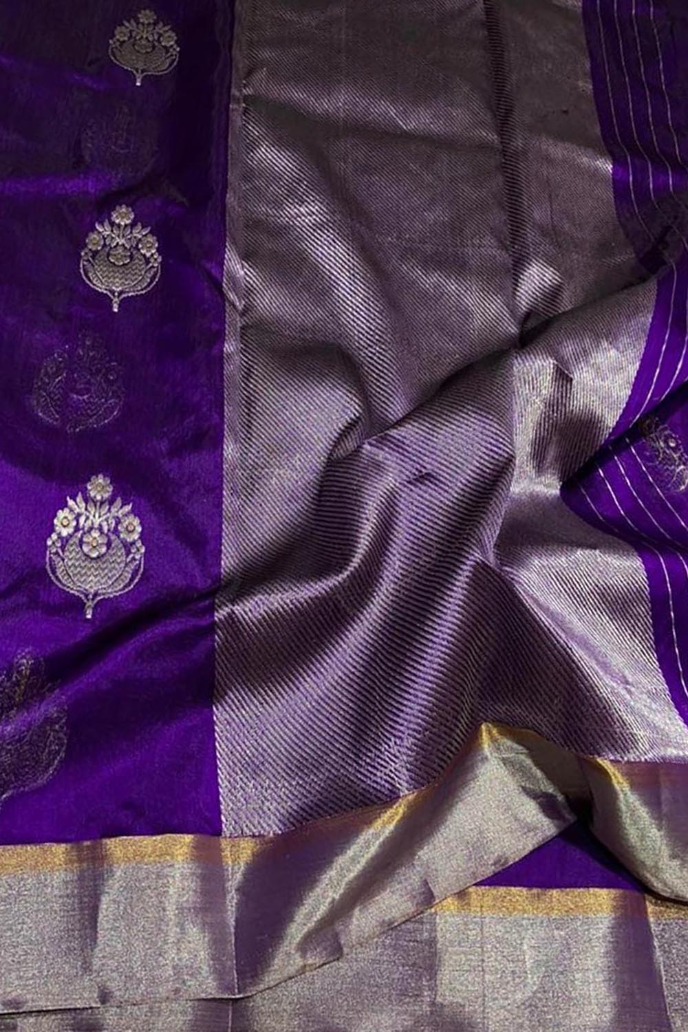 Elegant Purple Silk Saree Handloom Chanderi - Luxurion World