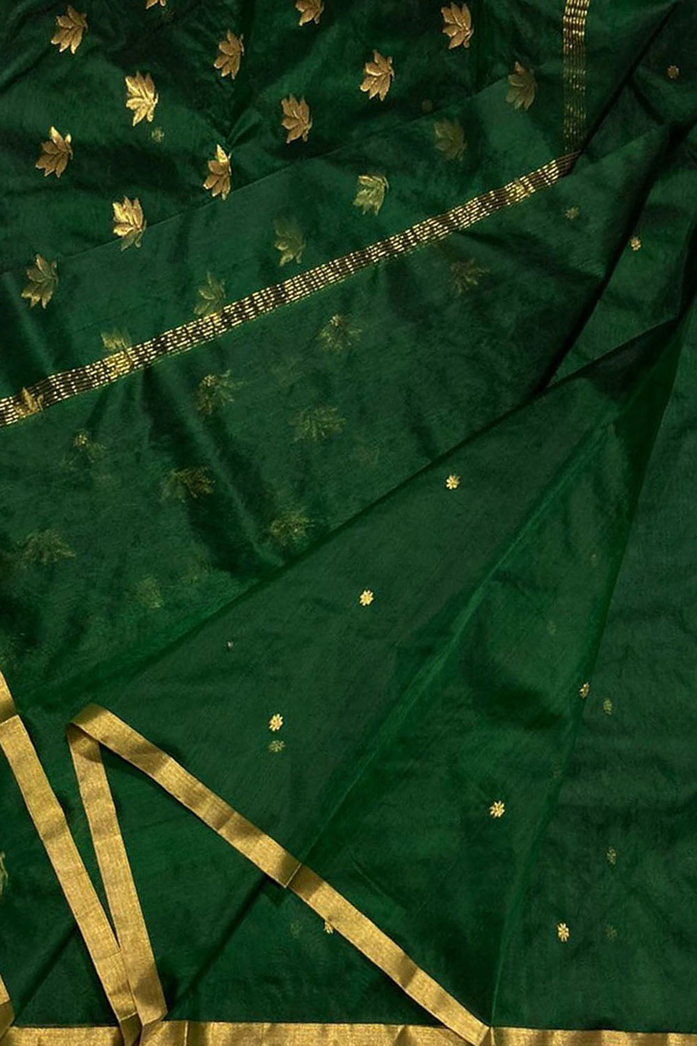 Ethically made Green Chanderi Silk Saree - Luxurion World