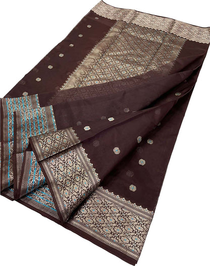 Elegant Brown Chanderi Silk Saree - Luxurion World