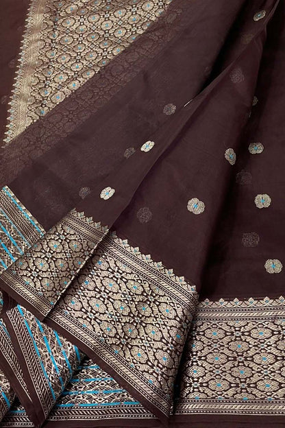 Elegant Brown Chanderi Silk Saree - Luxurion World