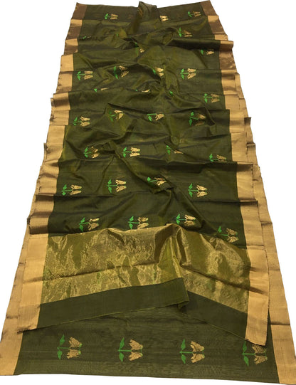 Ethically Made Green Silk Saree: Handloom Chanderi Beauty - Luxurion World