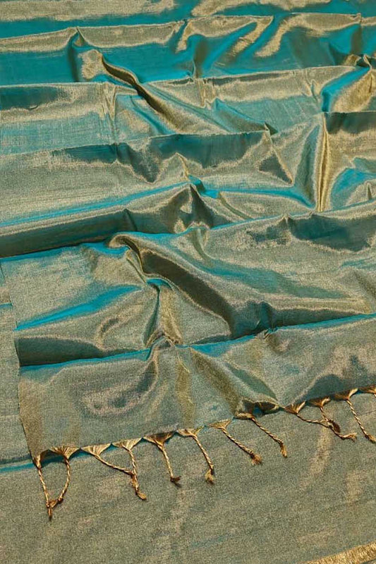 Blue Handloom Chanderi Pure Tissue Silk Saree - Luxurion World