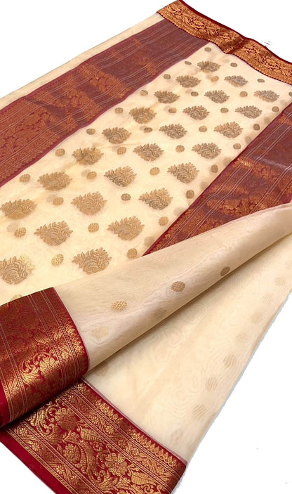 Pastel Chanderi Handloom Pure Katan Silk Saree - Luxurion World