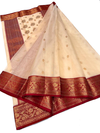 Pastel Chanderi Handloom Pure Katan Silk Saree - Luxurion World