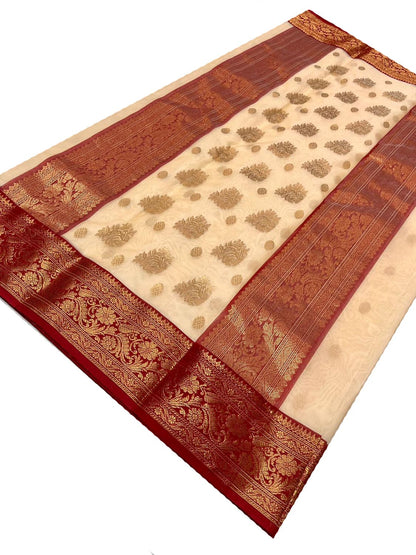 Pastel Chanderi Handloom Pure Katan Silk Saree - Luxurion World