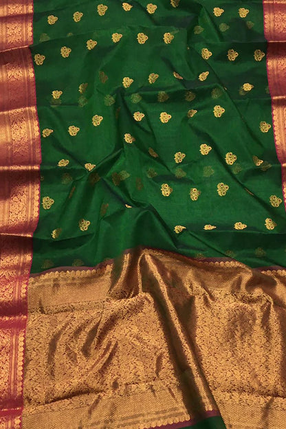 Green Chanderi Handloom Pure Katan Silk Saree - Luxurion World